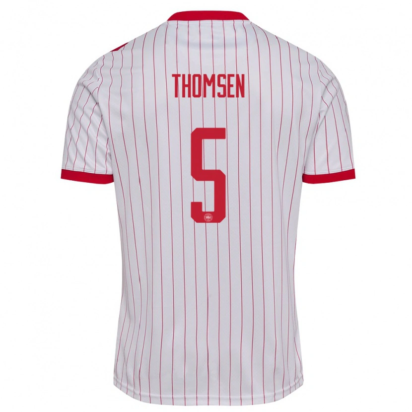Danxen Hombre Camiseta Dinamarca Rilke Thomsen #5 Blanco Rojo 2ª Equipación 26-28 La Camisa