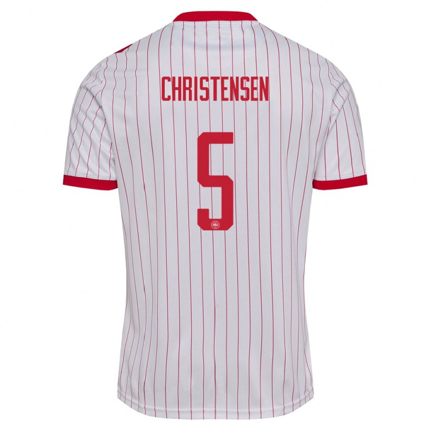 Danxen Hombre Camiseta Dinamarca Aske Christensen #5 Blanco Rojo 2ª Equipación 26-28 La Camisa