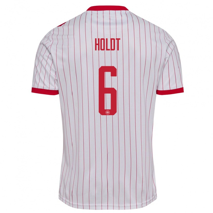 Danxen Hombre Camiseta Dinamarca Olivia Holdt #6 Blanco Rojo 2ª Equipación 26-28 La Camisa
