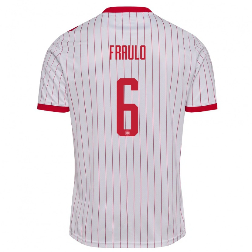 Danxen Hombre Camiseta Dinamarca Oscar Fraulo #6 Blanco Rojo 2ª Equipación 26-28 La Camisa