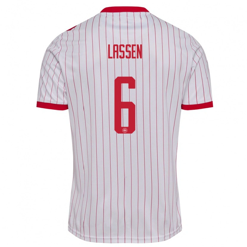 Danxen Hombre Camiseta Dinamarca Noah Lassen #6 Blanco Rojo 2ª Equipación 26-28 La Camisa