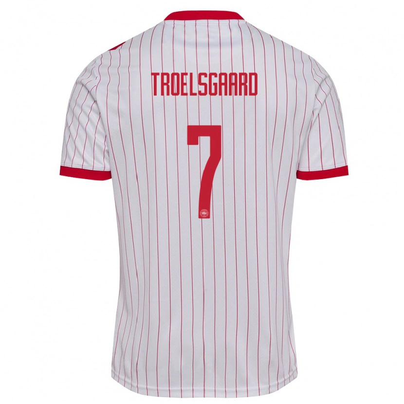 Danxen Hombre Camiseta Dinamarca Sanne Troelsgaard #7 Blanco Rojo 2ª Equipación 26-28 La Camisa