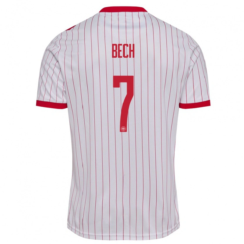 Danxen Hombre Camiseta Dinamarca Tobias Bech #7 Blanco Rojo 2ª Equipación 26-28 La Camisa