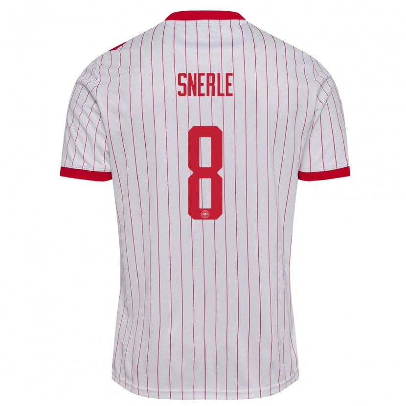 Danxen Hombre Camiseta Dinamarca Emma Snerle #8 Blanco Rojo 2ª Equipación 26-28 La Camisa