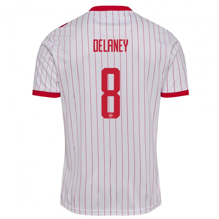 Danxen Hombre Camiseta Dinamarca Thomas Delaney #8 Blanco Rojo 2ª Equipación 26-28 La Camisa