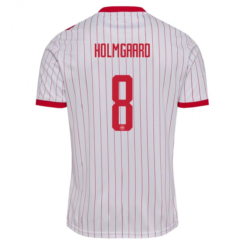 Danxen Hombre Camiseta Dinamarca Sara Holmgaard #8 Blanco Rojo 2ª Equipación 26-28 La Camisa