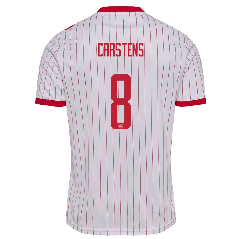 Danxen Hombre Camiseta Dinamarca Signe Carstens #8 Blanco Rojo 2ª Equipación 26-28 La Camisa