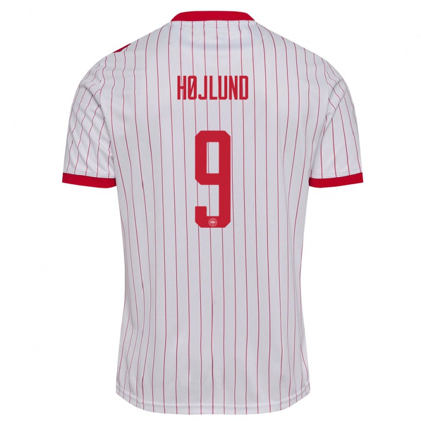 Danxen Hombre Camiseta Dinamarca Rasmus Højlund #9 Blanco Rojo 2ª Equipación 26-28 La Camisa
