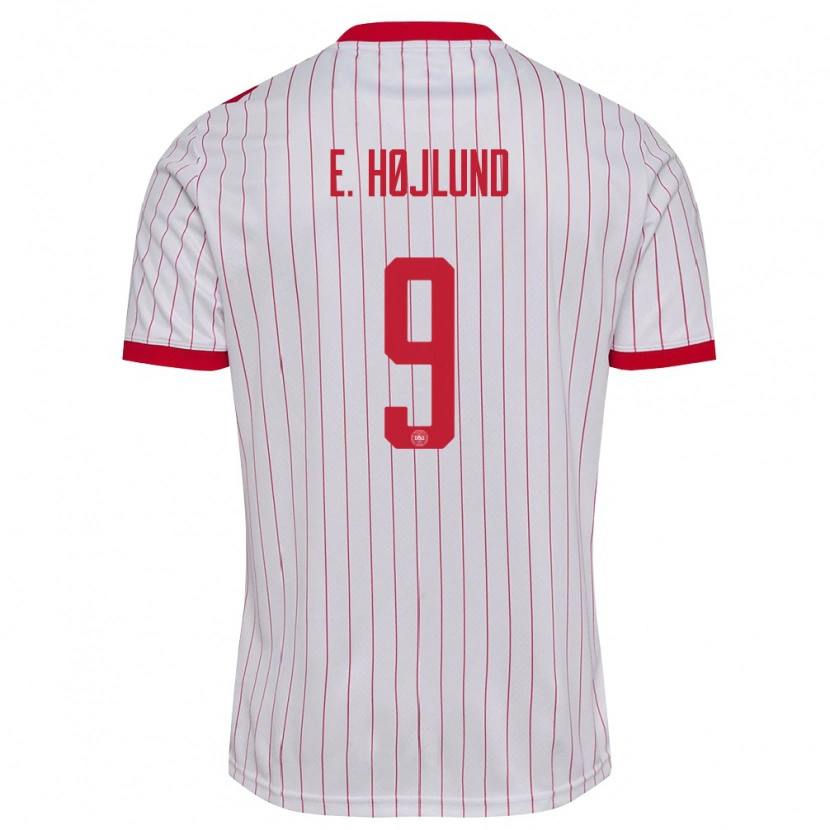 Danxen Hombre Camiseta Dinamarca Emil Højlund #9 Blanco Rojo 2ª Equipación 26-28 La Camisa