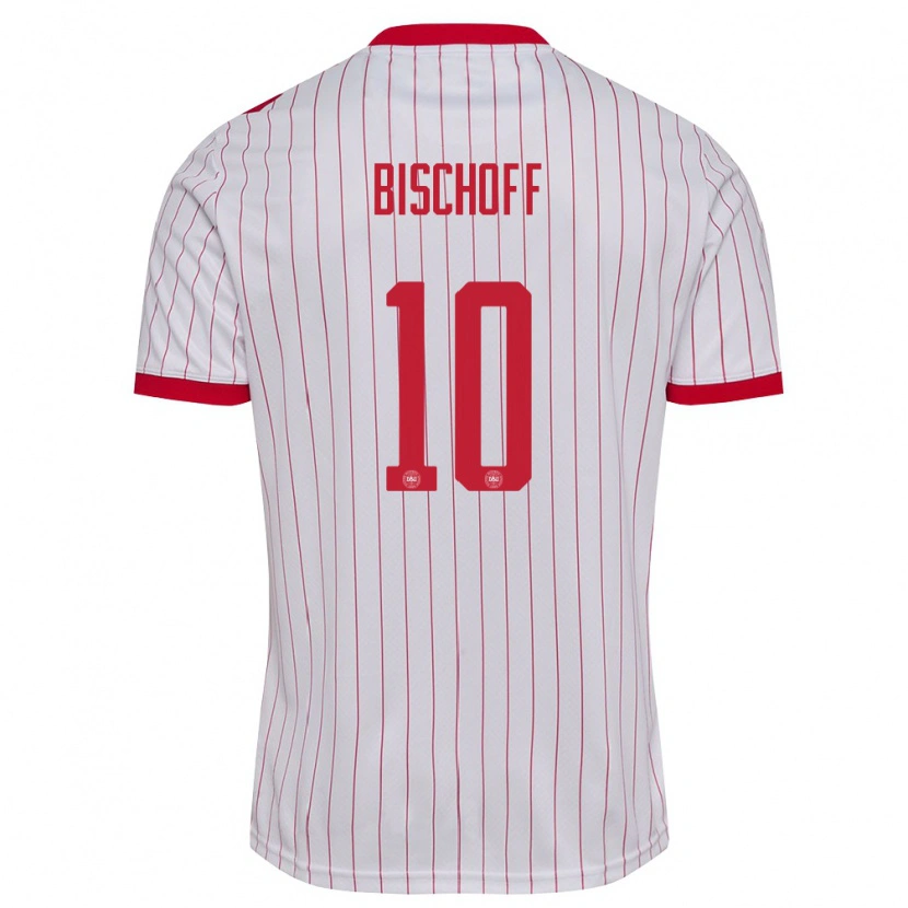 Danxen Hombre Camiseta Dinamarca Clement Bischoff #10 Blanco Rojo 2ª Equipación 26-28 La Camisa