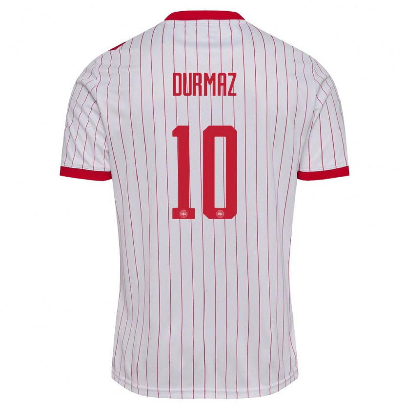 Danxen Hombre Camiseta Dinamarca Arda Durmaz #10 Blanco Rojo 2ª Equipación 26-28 La Camisa