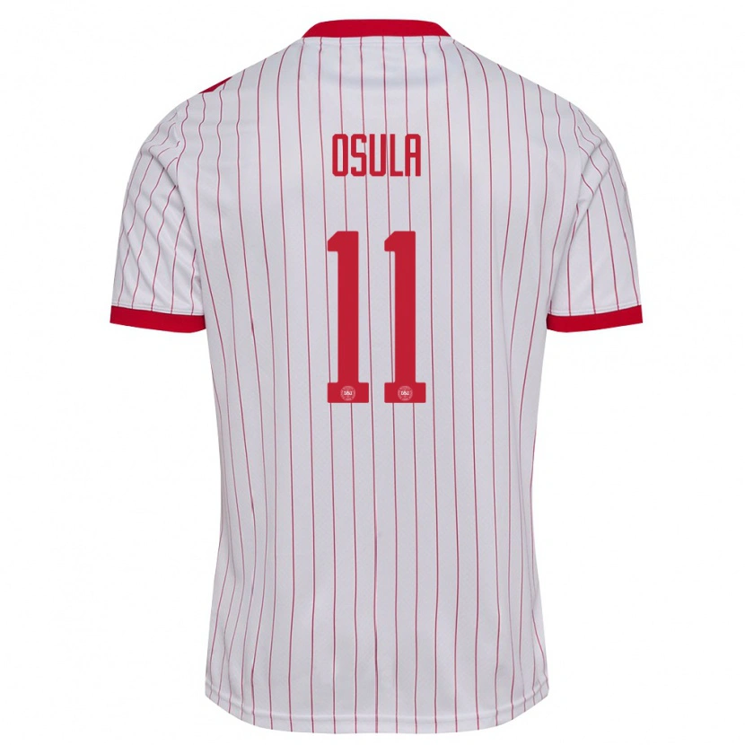 Danxen Hombre Camiseta Dinamarca William Osula #11 Blanco Rojo 2ª Equipación 26-28 La Camisa