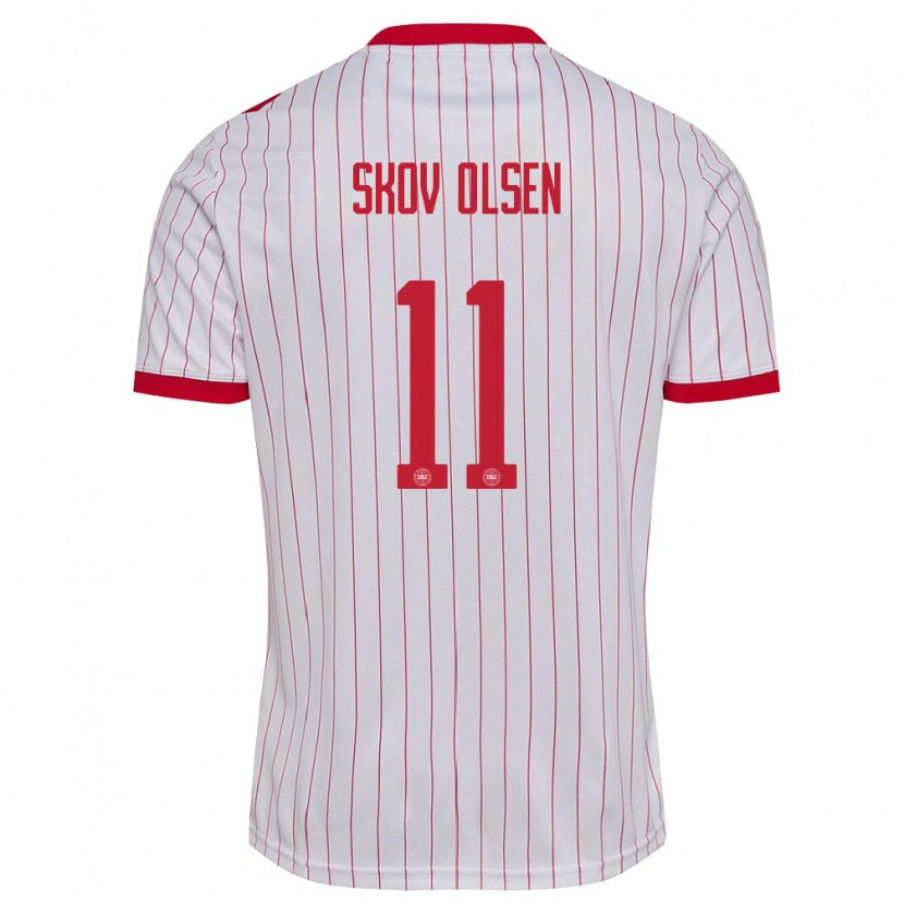 Danxen Hombre Camiseta Dinamarca Andreas Skov Olsen #11 Blanco Rojo 2ª Equipación 26-28 La Camisa