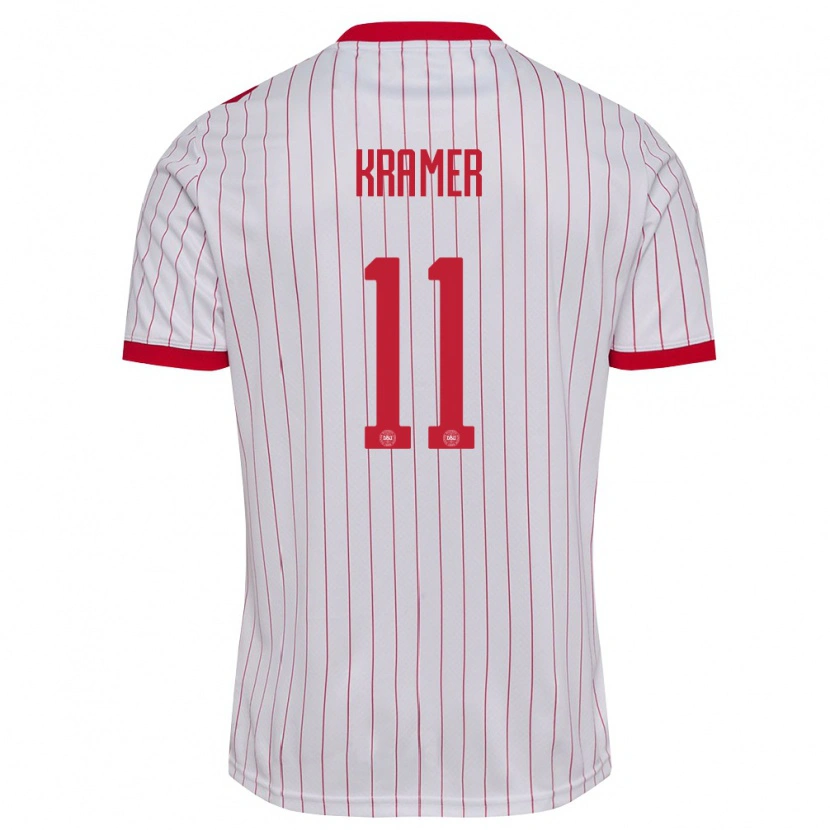 Danxen Hombre Camiseta Dinamarca Cornelia Kramer #11 Blanco Rojo 2ª Equipación 26-28 La Camisa