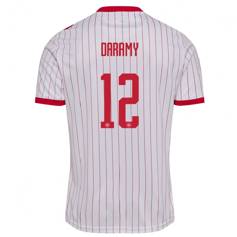 Danxen Hombre Camiseta Dinamarca Abdul Daramy #12 Blanco Rojo 2ª Equipación 26-28 La Camisa