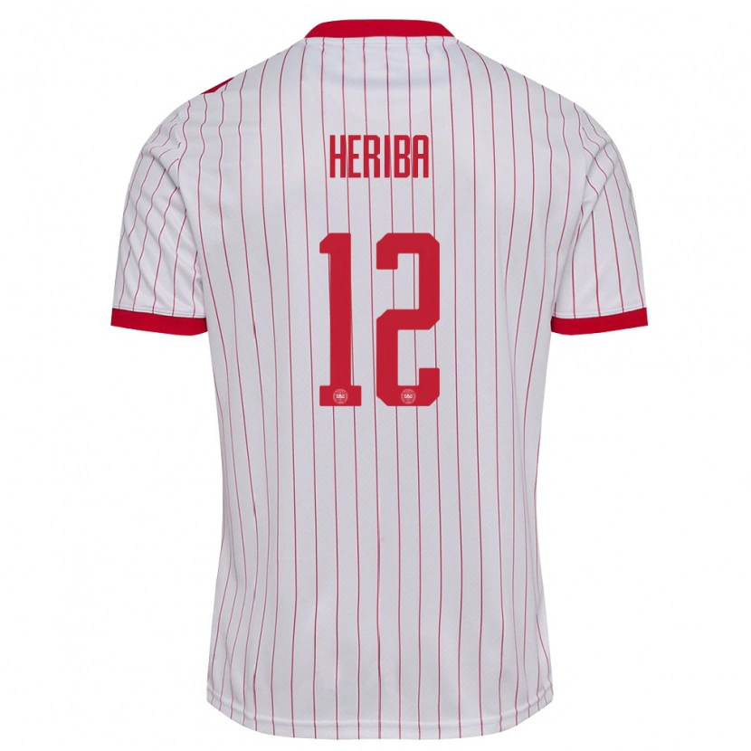 Danxen Hombre Camiseta Dinamarca Louie Heriba #12 Blanco Rojo 2ª Equipación 26-28 La Camisa