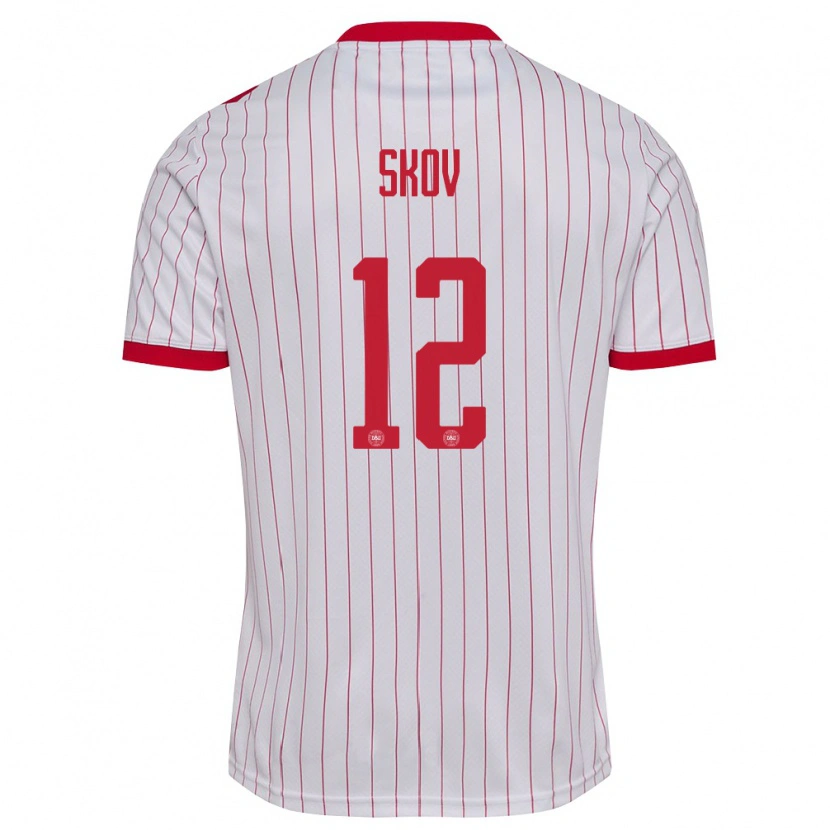 Danxen Hombre Camiseta Dinamarca Robert Skov #12 Blanco Rojo 2ª Equipación 26-28 La Camisa