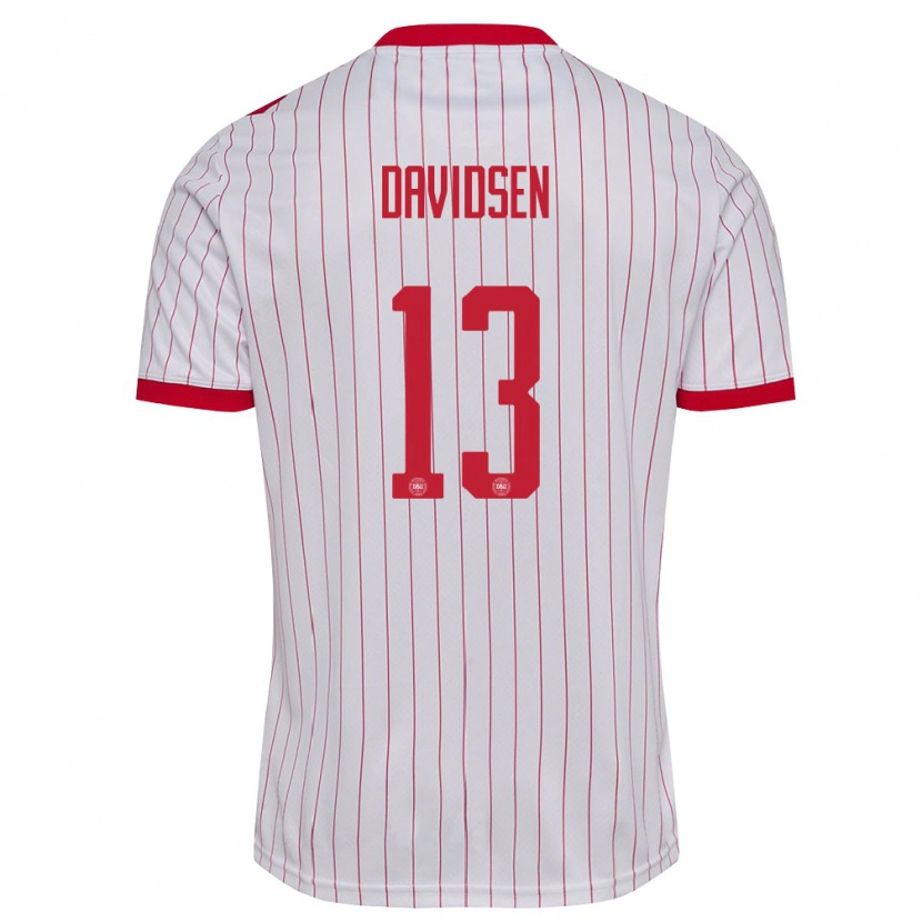 Danxen Hombre Camiseta Dinamarca Kasper Davidsen #13 Blanco Rojo 2ª Equipación 26-28 La Camisa