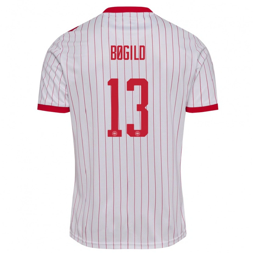 Danxen Hombre Camiseta Dinamarca Kristian Bøgild #13 Blanco Rojo 2ª Equipación 26-28 La Camisa