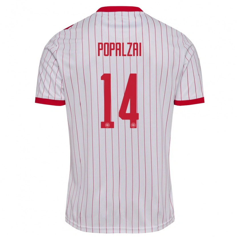 Danxen Hombre Camiseta Dinamarca Daryosh Popalzai #14 Blanco Rojo 2ª Equipación 26-28 La Camisa