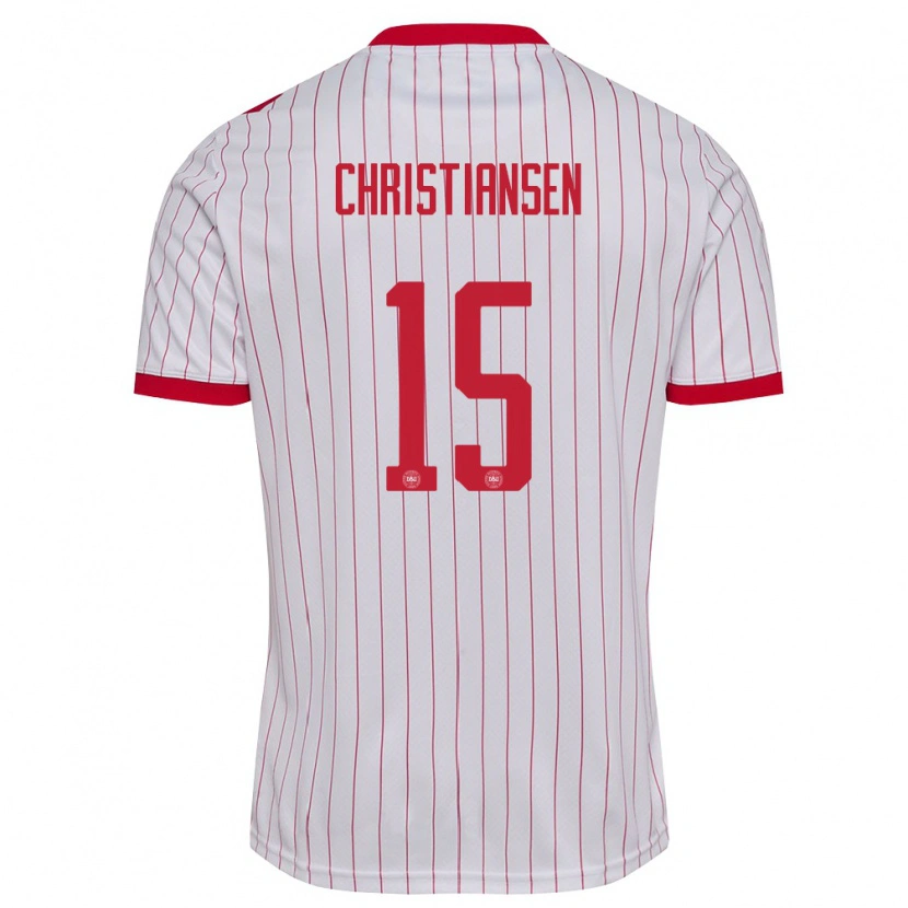 Danxen Hombre Camiseta Dinamarca Anton Christiansen #15 Blanco Rojo 2ª Equipación 26-28 La Camisa