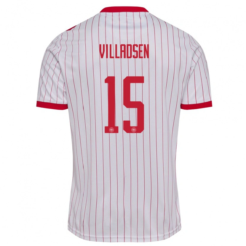 Danxen Hombre Camiseta Dinamarca Oliver Villadsen #15 Blanco Rojo 2ª Equipación 26-28 La Camisa