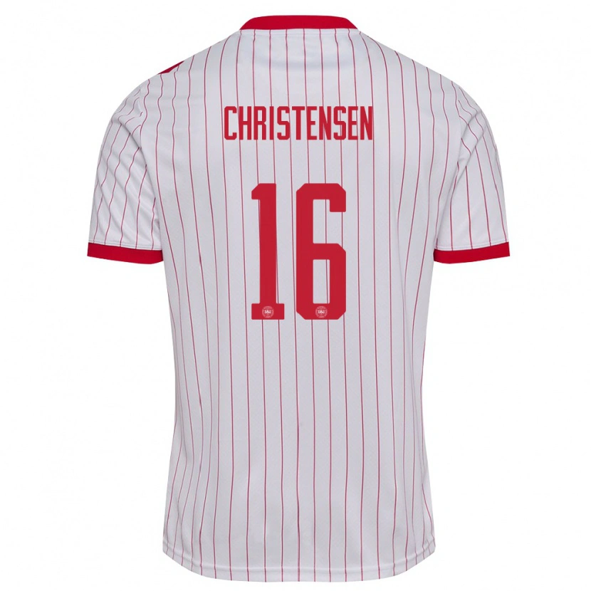 Danxen Hombre Camiseta Dinamarca Oliver Christensen #16 Blanco Rojo 2ª Equipación 26-28 La Camisa