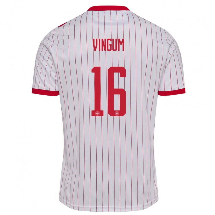 Danxen Hombre Camiseta Dinamarca Alberte Vingum #16 Blanco Rojo 2ª Equipación 26-28 La Camisa