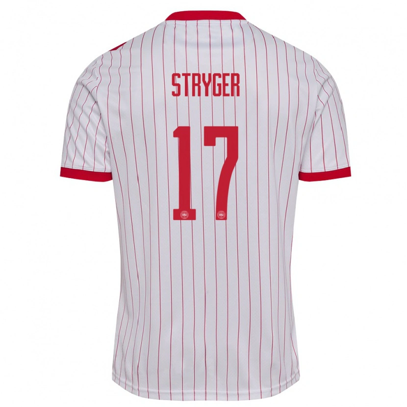 Danxen Hombre Camiseta Dinamarca Jens Stryger Larsen #17 Blanco Rojo 2ª Equipación 26-28 La Camisa