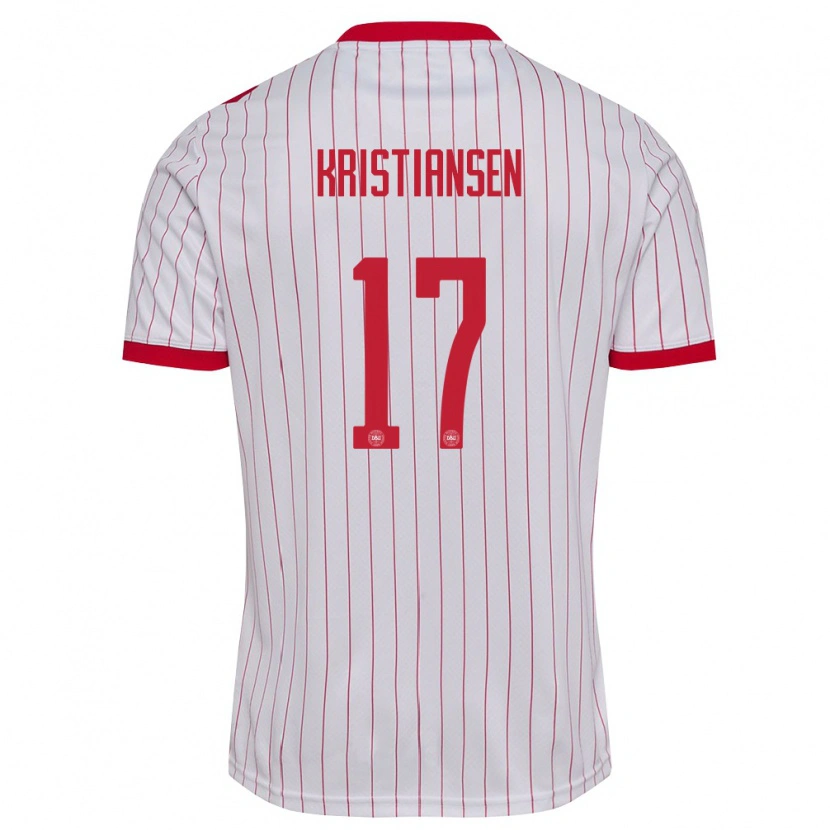 Danxen Hombre Camiseta Dinamarca Victor Kristiansen #17 Blanco Rojo 2ª Equipación 26-28 La Camisa