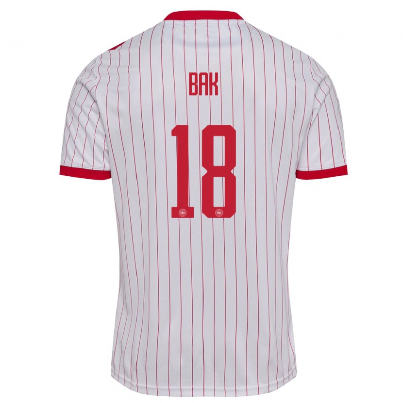 Danxen Hombre Camiseta Dinamarca Magnus Bak #18 Blanco Rojo 2ª Equipación 26-28 La Camisa