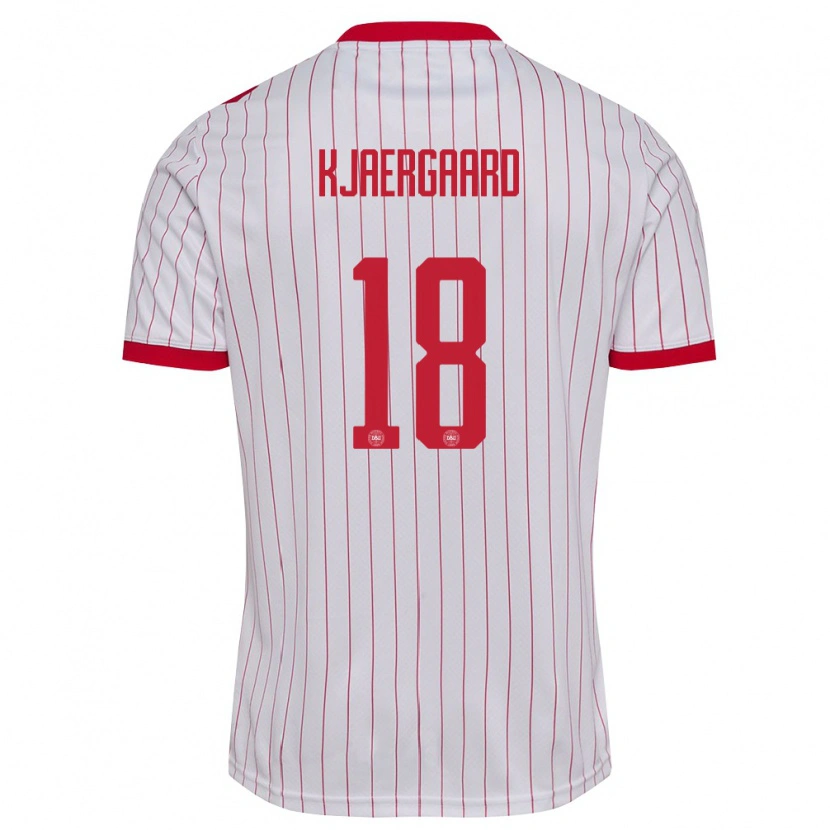 Danxen Hombre Camiseta Dinamarca Maurits Kjaergaard #18 Blanco Rojo 2ª Equipación 26-28 La Camisa