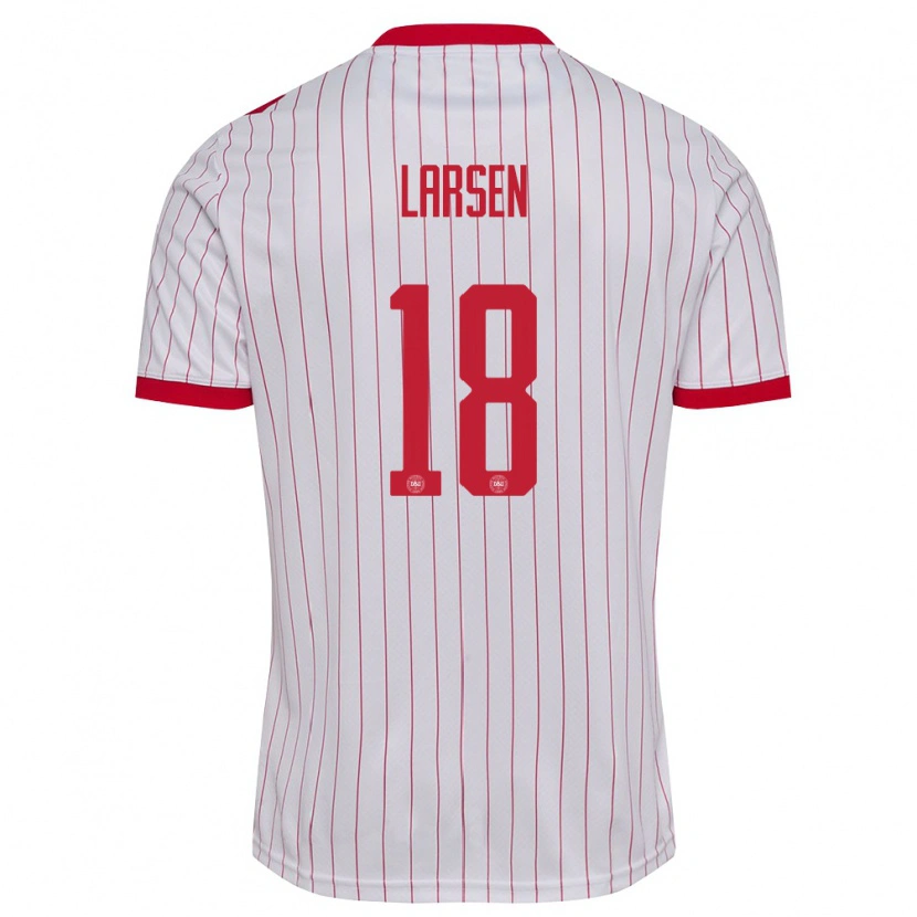 Danxen Hombre Camiseta Dinamarca Lukas Larsen #18 Blanco Rojo 2ª Equipación 26-28 La Camisa