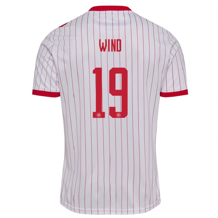 Danxen Hombre Camiseta Dinamarca Jonas Wind #19 Blanco Rojo 2ª Equipación 26-28 La Camisa