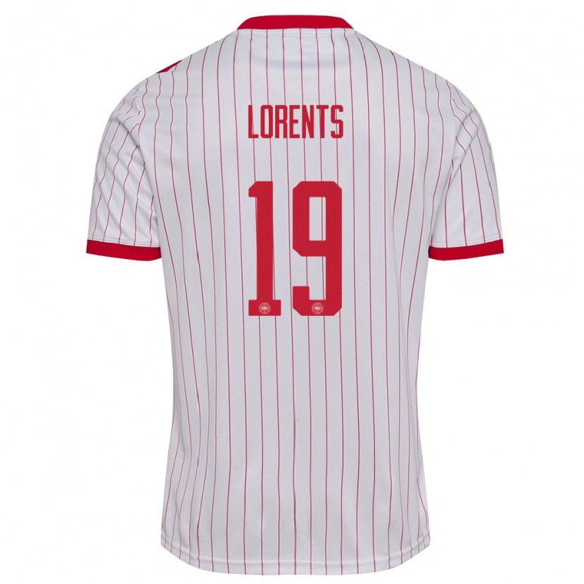 Danxen Hombre Camiseta Dinamarca Kasper Lorents #19 Blanco Rojo 2ª Equipación 26-28 La Camisa
