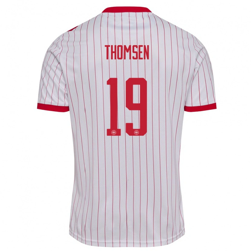 Danxen Hombre Camiseta Dinamarca Janni Thomsen #19 Blanco Rojo 2ª Equipación 26-28 La Camisa