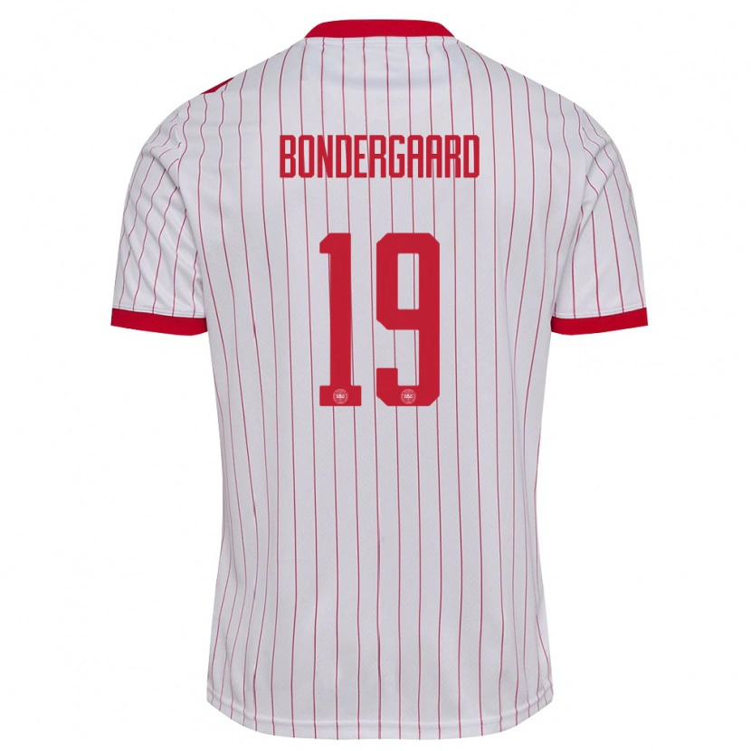 Danxen Hombre Camiseta Dinamarca Asbjorn Bondergaard #19 Blanco Rojo 2ª Equipación 26-28 La Camisa