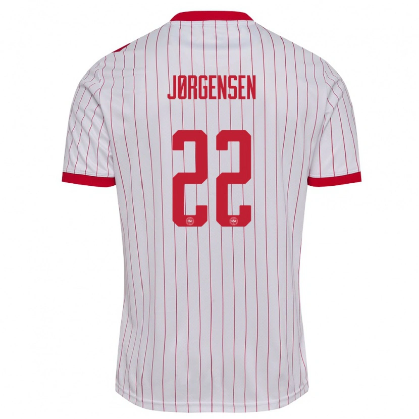 Danxen Hombre Camiseta Dinamarca Filip Jørgensen #22 Blanco Rojo 2ª Equipación 26-28 La Camisa
