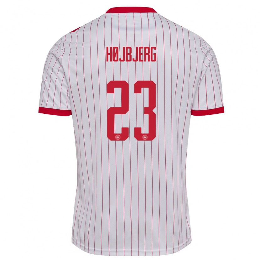 Danxen Hombre Camiseta Dinamarca Pierre-Emile Højbjerg #23 Blanco Rojo 2ª Equipación 26-28 La Camisa