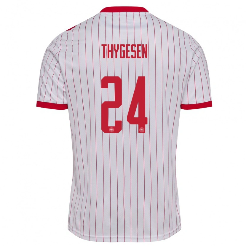Danxen Hombre Camiseta Dinamarca Sarah Thygesen #24 Blanco Rojo 2ª Equipación 26-28 La Camisa