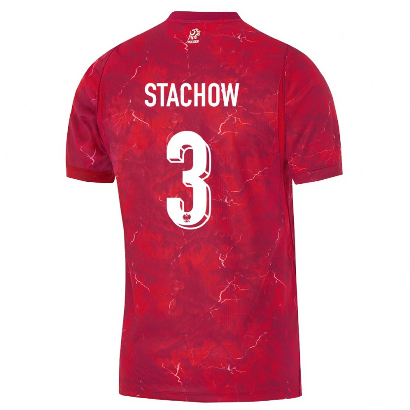 Danxen Hombre Camiseta Polonia Patrick Stachow #3 Rojo Blanco 2ª Equipación 26-28 La Camisa