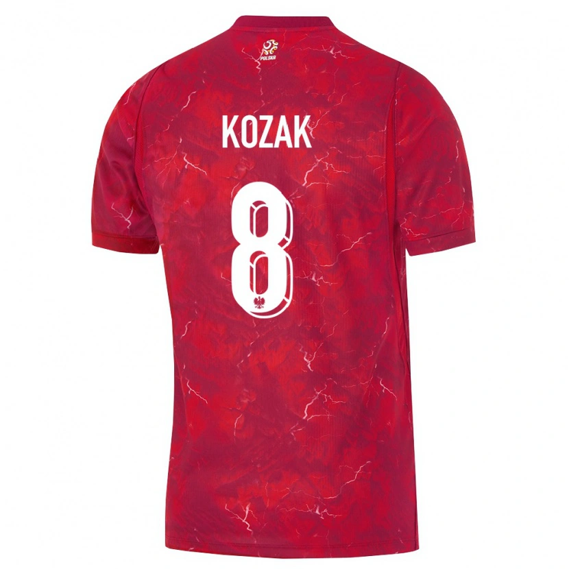Danxen Hombre Camiseta Polonia Kinga Kozak #8 Rojo Blanco 2ª Equipación 26-28 La Camisa