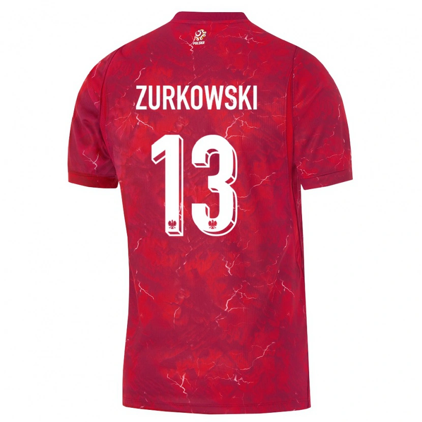 Danxen Hombre Camiseta Polonia Szymon Zurkowski #13 Rojo Blanco 2ª Equipación 26-28 La Camisa