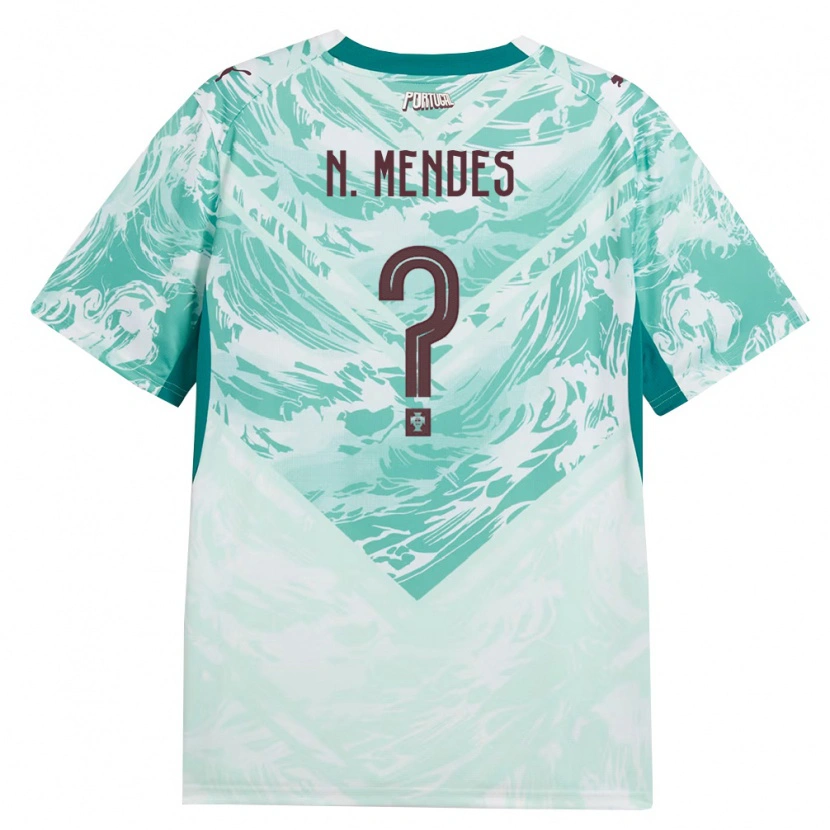 Danxen Hombre Camiseta Portugal Nuno Mendes #0 Azul Cielo Blanco Verde 2ª Equipación 26-28 La Camisa