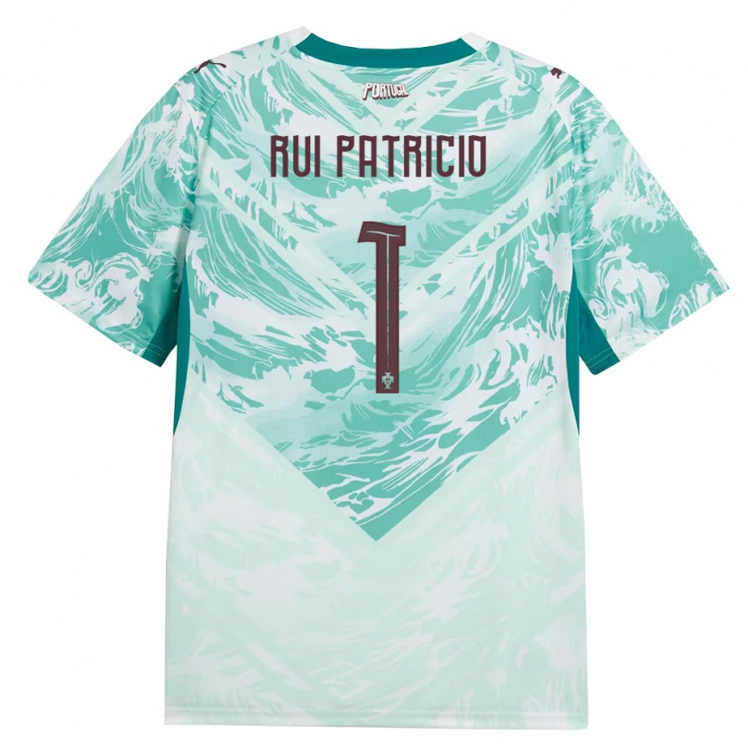 Danxen Hombre Camiseta Portugal Rui Patricio #1 Azul Cielo Blanco Verde 2ª Equipación 26-28 La Camisa