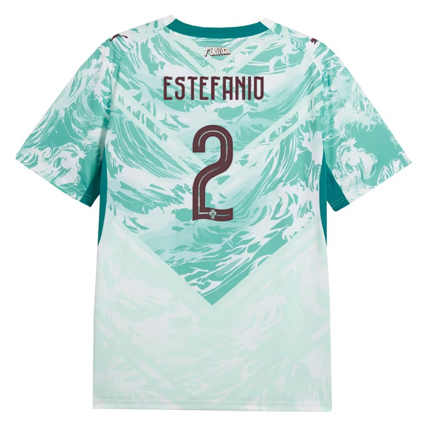 Danxen Hombre Camiseta Portugal Estefânio #2 Azul Cielo Blanco Verde 2ª Equipación 26-28 La Camisa