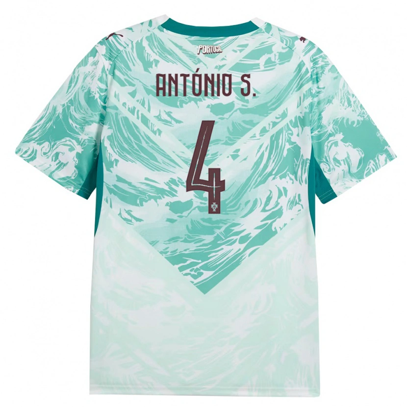 Danxen Hombre Camiseta Portugal António Silva #4 Azul Cielo Blanco Verde 2ª Equipación 26-28 La Camisa