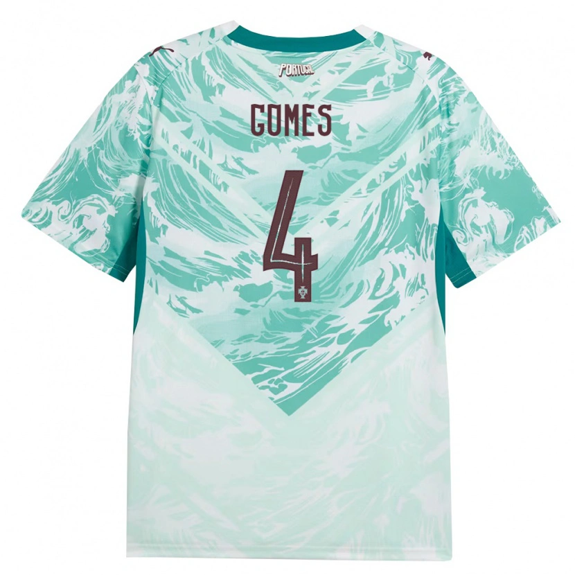 Danxen Hombre Camiseta Portugal Luís Gomes #4 Azul Cielo Blanco Verde 2ª Equipación 26-28 La Camisa