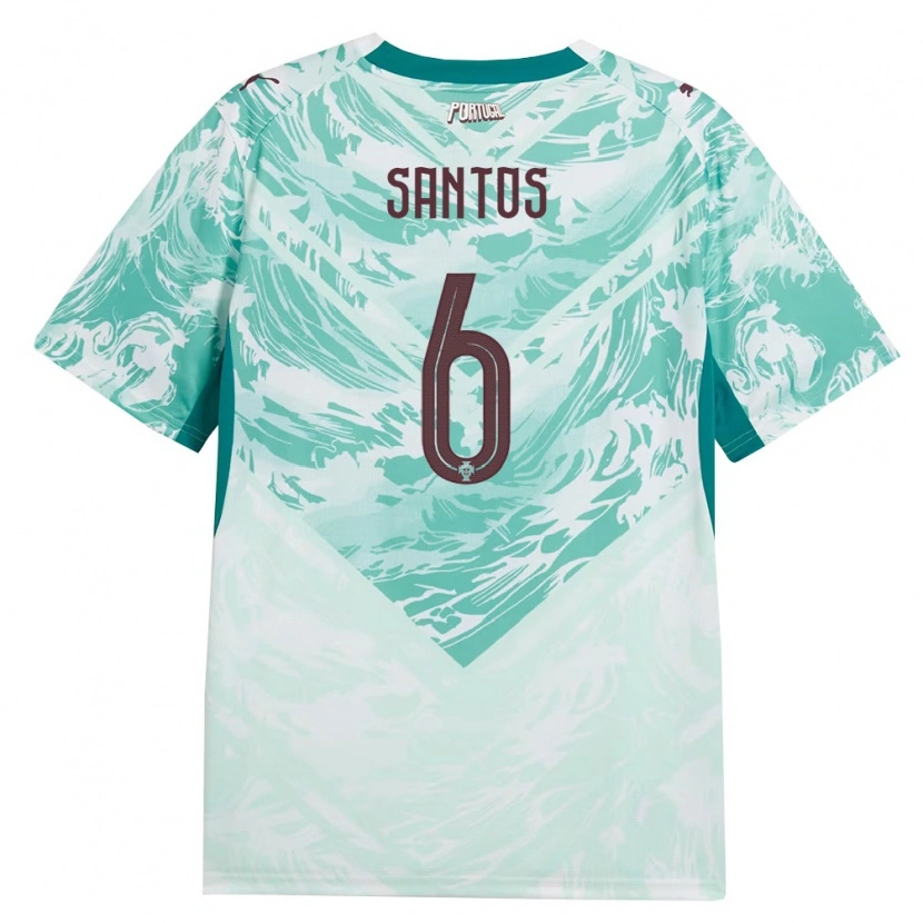 Danxen Hombre Camiseta Portugal Vasco Santos #6 Azul Cielo Blanco Verde 2ª Equipación 26-28 La Camisa