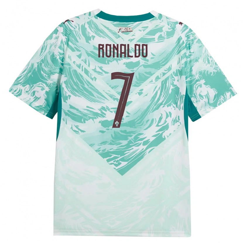 Danxen Hombre Camiseta Portugal Cristiano Ronaldo #7 Azul Cielo Blanco Verde 2ª Equipación 26-28 La Camisa